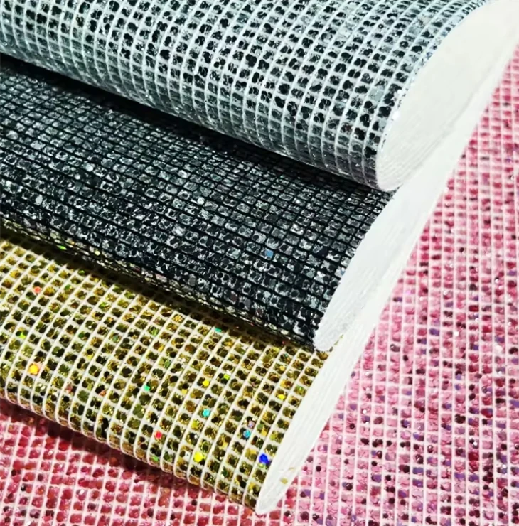 Shiny Synthetic Pu Glitter Leather T/C Backing Fabric Glitter Leather For Shoes Bags Bow Crafts